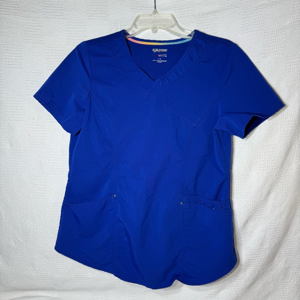 SCRUBSTAR Scrub Top Women S Electric Blue Uniform V Neck 3 Pocket Stretch